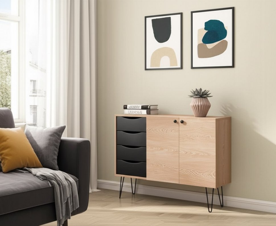 Комод Брюс 16.233, Battle rock FSC Santiago,Черный, Кварц Блэк