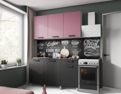 Кухня Осло 1,5 м, Карбон Сакура, Карбон Вулкан