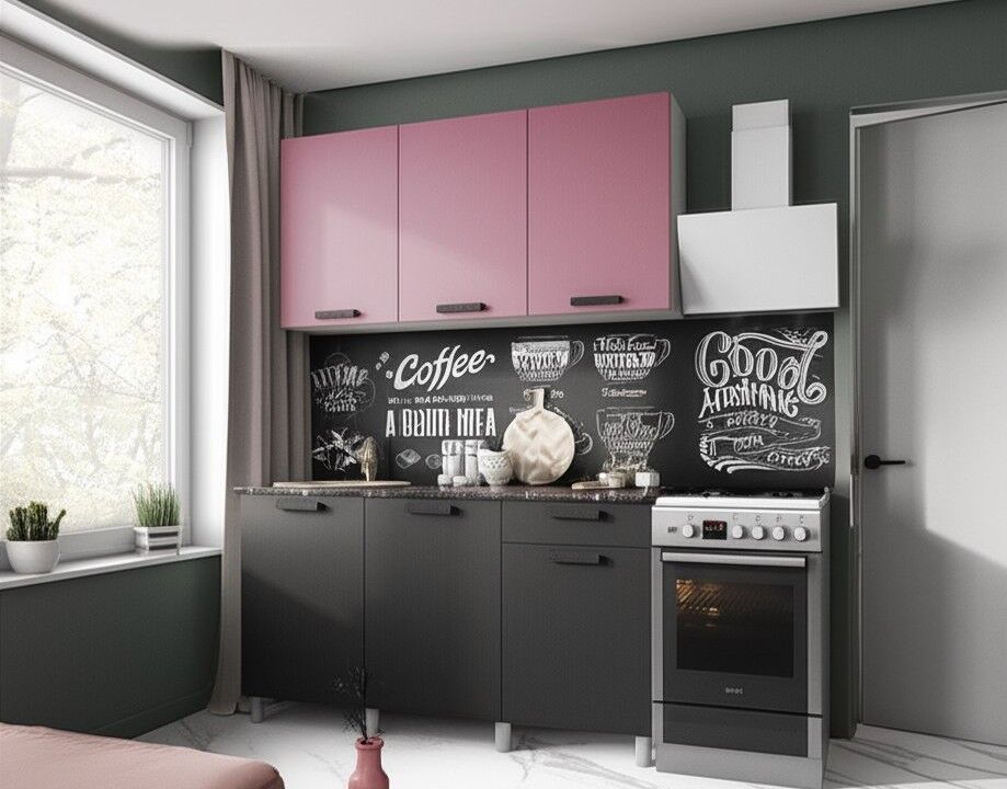 Кухня Осло 1,5 м, Карбон Сакура, Карбон Вулкан