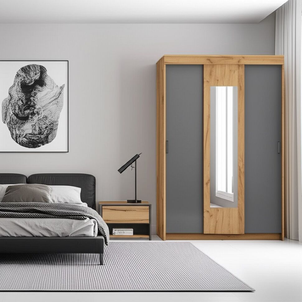 Шкаф-купе Вена ШК 101, Дуб золотой, Графит серый