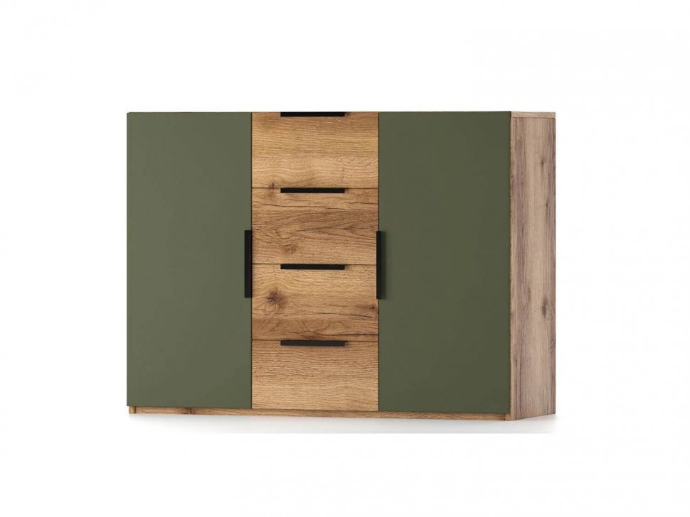 Харди комод широкий Дуб Делано Темный / Грин софт