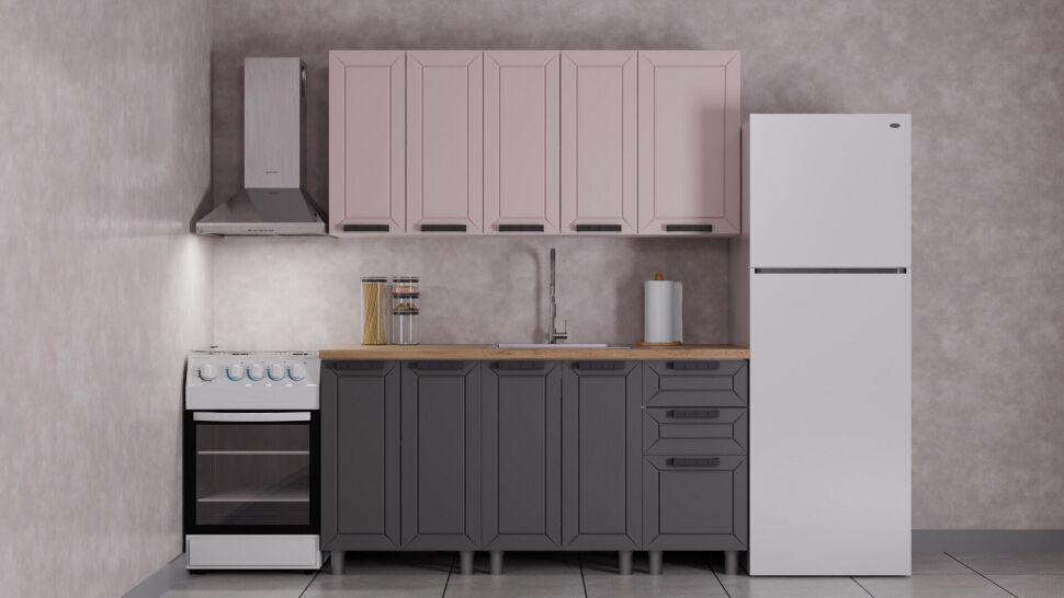 Кухня Аленушка 1,6м Лилия Кашемир/Сталь,скоба черный,черный