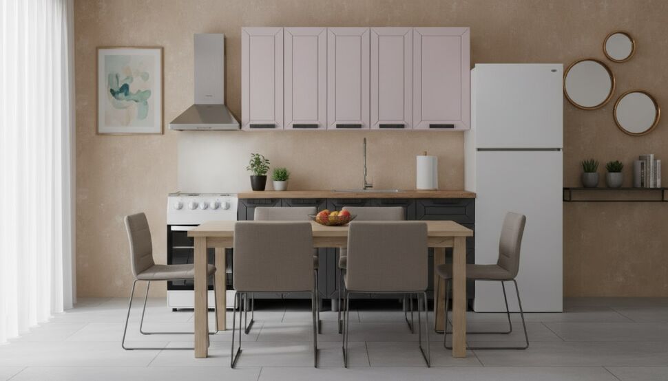 Кухня Аленушка 1,6м Лилия Кашемир/Сталь,скоба черный,черный