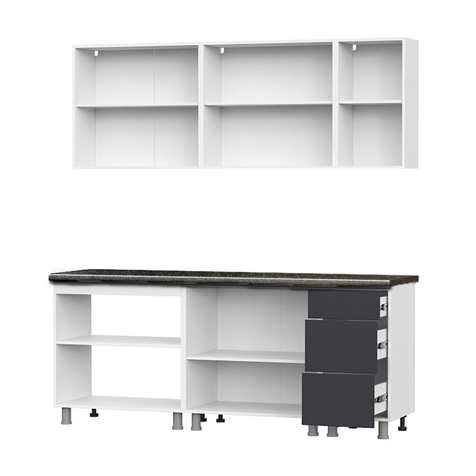 Кухонный гарнитур "Модерн New" 2 м (со столешницей 26 мм) Белый/Графит/Черный