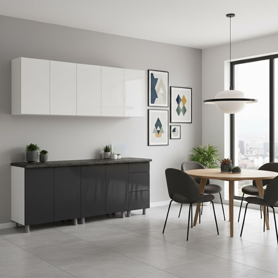 Кухонный гарнитур "Модерн New" 2 м (со столешницей 26 мм) Белый/Графит/Черный