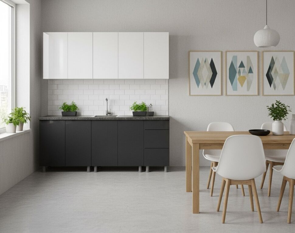 Кухонный гарнитур "Модерн New" 2 м (со столешницей 26 мм) Белый/Графит/Черный