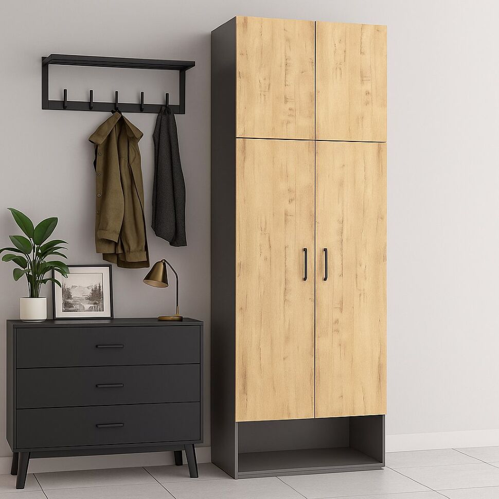 Бруно Шкаф для прихожей Дуб Вотан / Серый графит