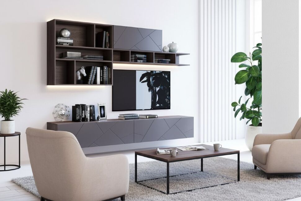 Гостиная Summit комплектация 9 Ясень анкор тёмный/софт графит/капучино