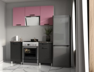 Кухня Осло 1,6 м с окапом, Карбон Сакура, Карбон Вулкан