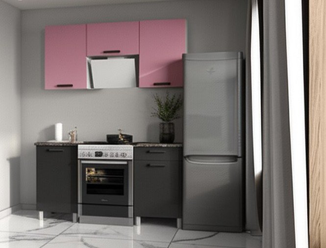 Кухня Осло 1,6 м с окапом, Карбон Сакура, Карбон Вулкан