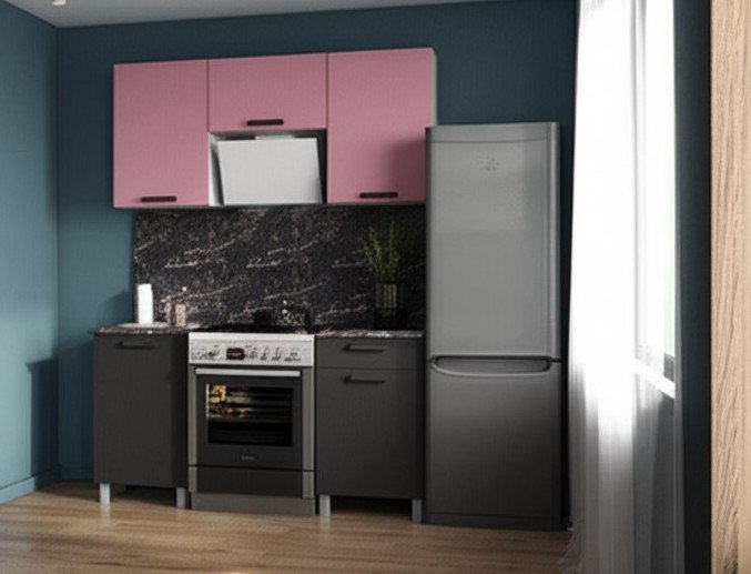 Кухня Осло 1,6 м с окапом, Карбон Сакура, Карбон Вулкан