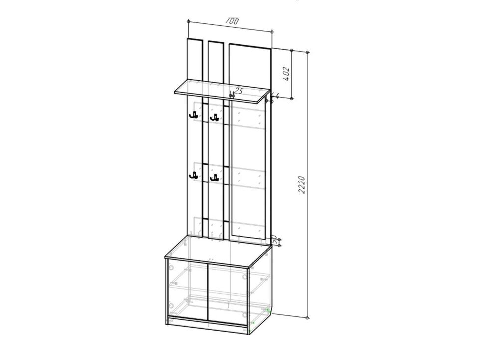 Бруно Вешалка с зеркалом Дуб Вотан / Серый графит