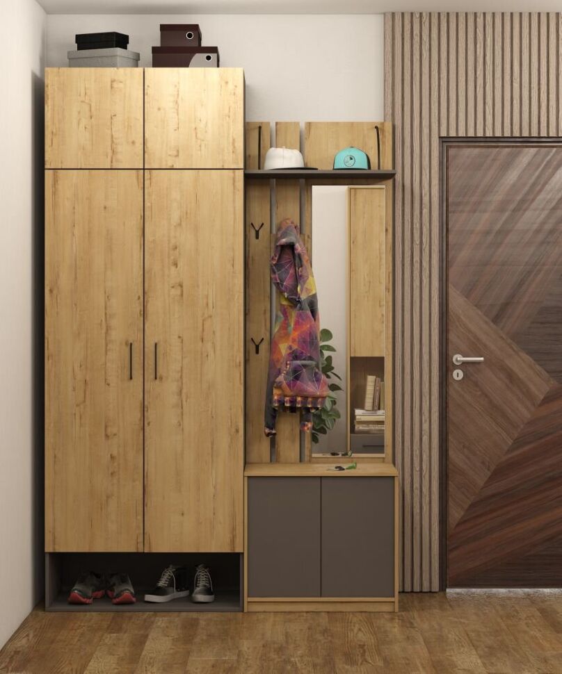 Бруно Вешалка с зеркалом Дуб Вотан / Серый графит