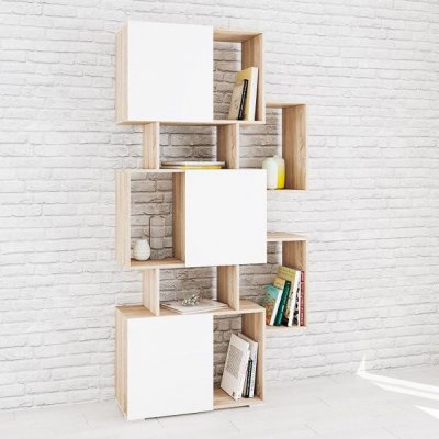 Стеллаж Ромео-9 (ТЭКС) Белый / Дуб Сонома