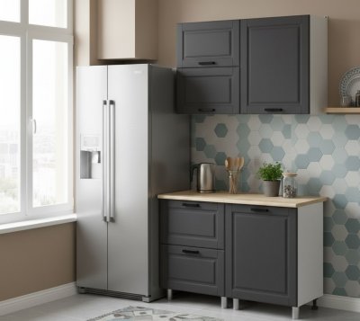 Кухня Аленушка 1,2м с ящ.в 2 Астра Сталь,скоба черный,сонома