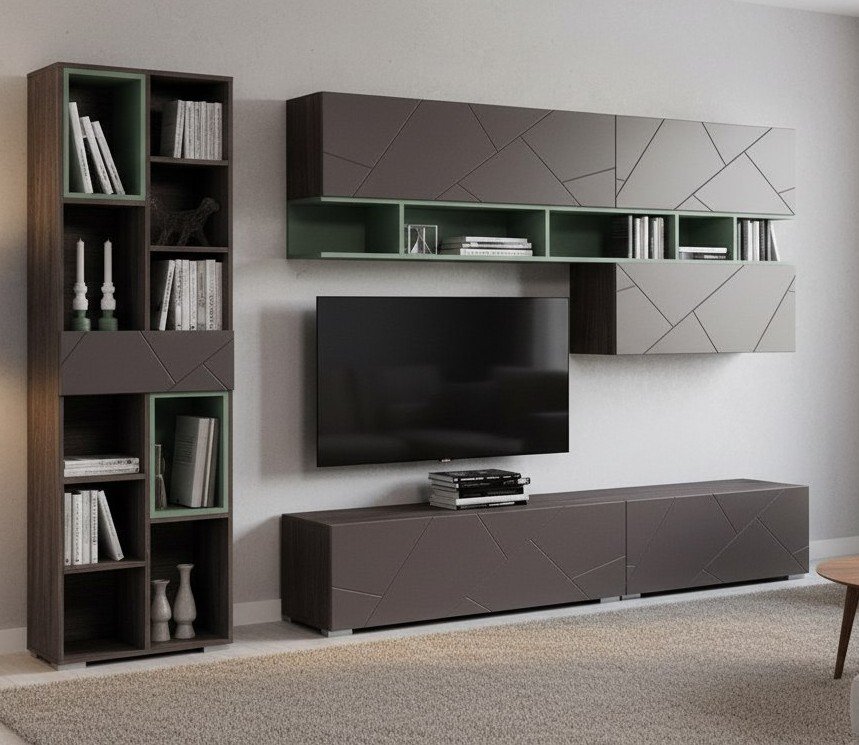 Гостиная Summit комплектация 8 Ясень анкор тёмный/софт графит/капучино