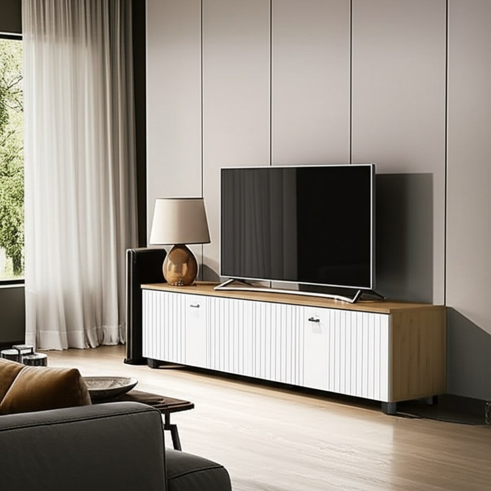 Тумба для ТВ cо створками Милан (SV-Мебель) Белый