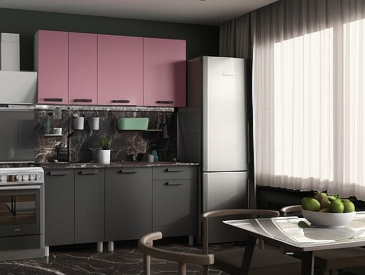 Кухня Осло 1,6 м, Карбон Сакура, Карбон Вулкан