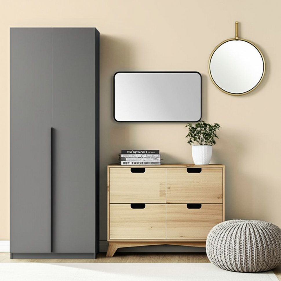 Шкаф распашной с наполнением (5 полок) ШК 5 (800), Графит