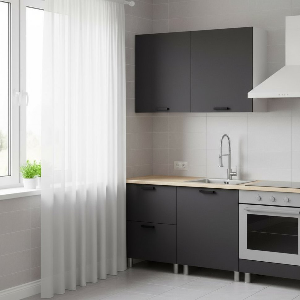 Кухня Аленушка 1,2м с ящ. Лаванда Сталь,скоба черный,сонома