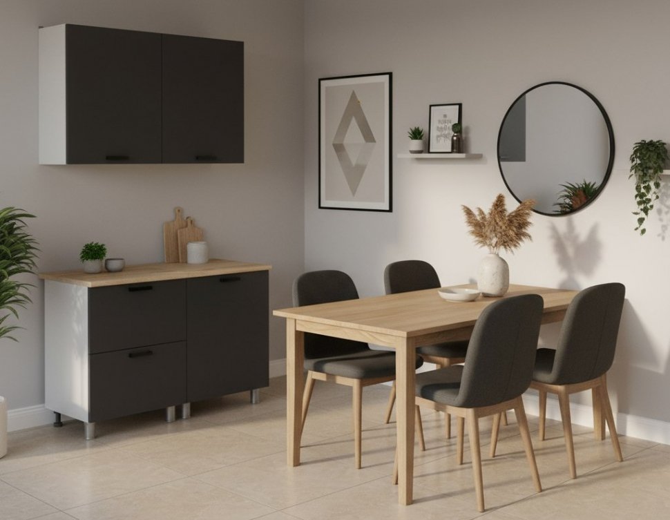 Кухня Аленушка 1,2м с ящ. Лаванда Сталь,скоба черный,сонома