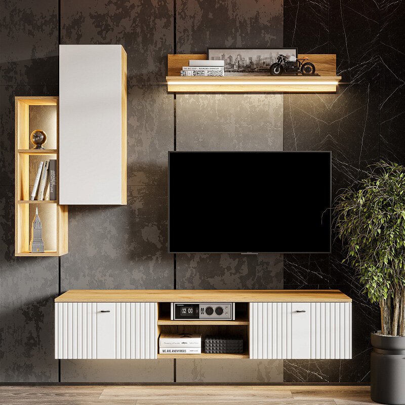 Тумба для ТВ со створками и нишей Милан (SV-Мебель) Белый