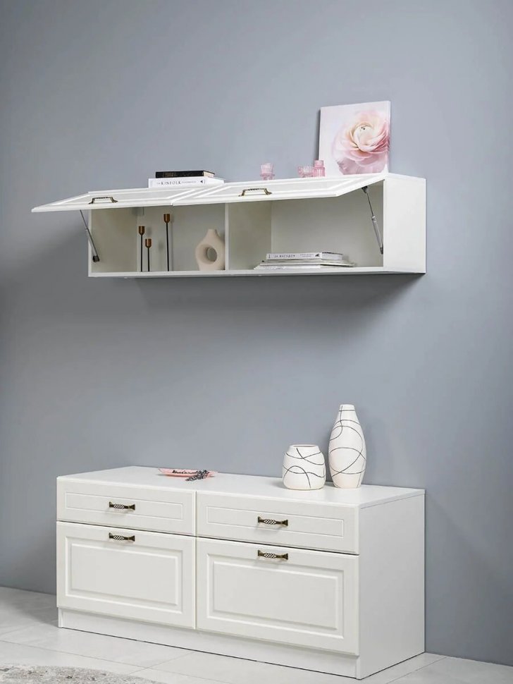 Ливерпуль Шкаф навесной Белый/Ясень ваниль