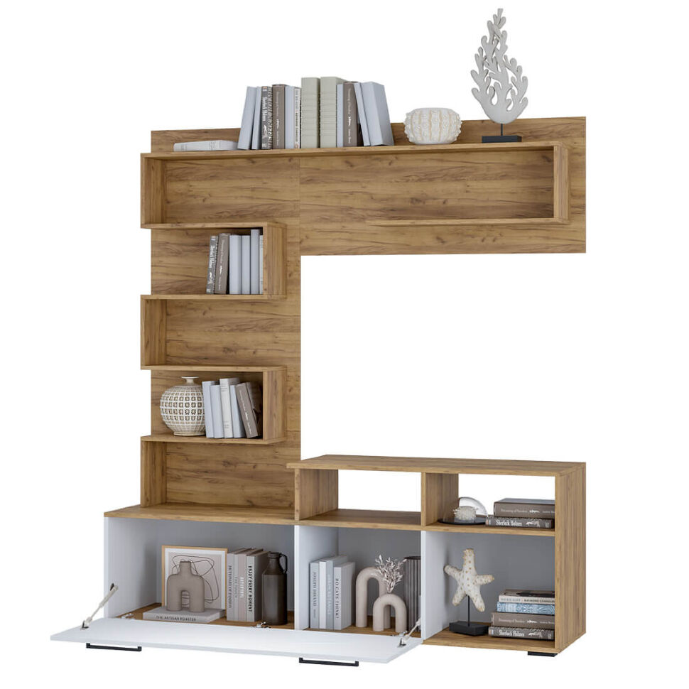 Стенка для гостиной Евро (БТС) Белый/Крафт