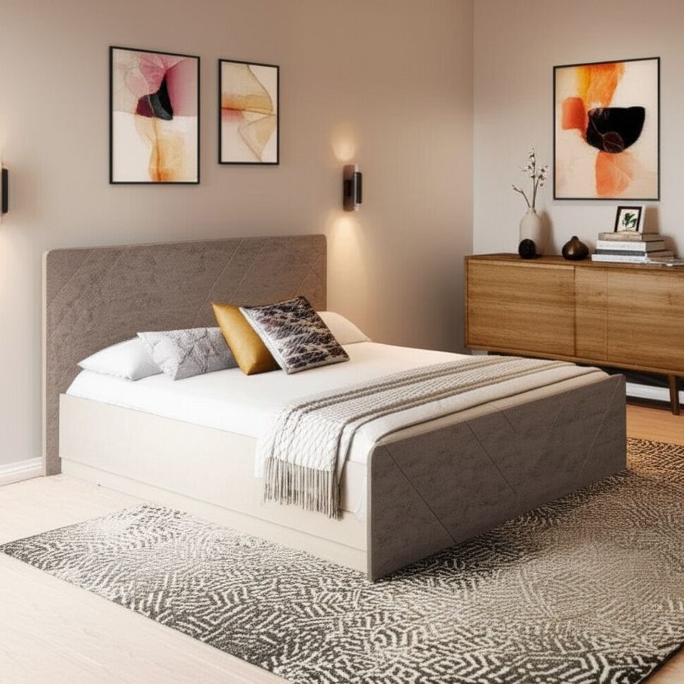 Амели Кровать 11.31 с под. мех. Шелковый камень/Бетон чикаго беж