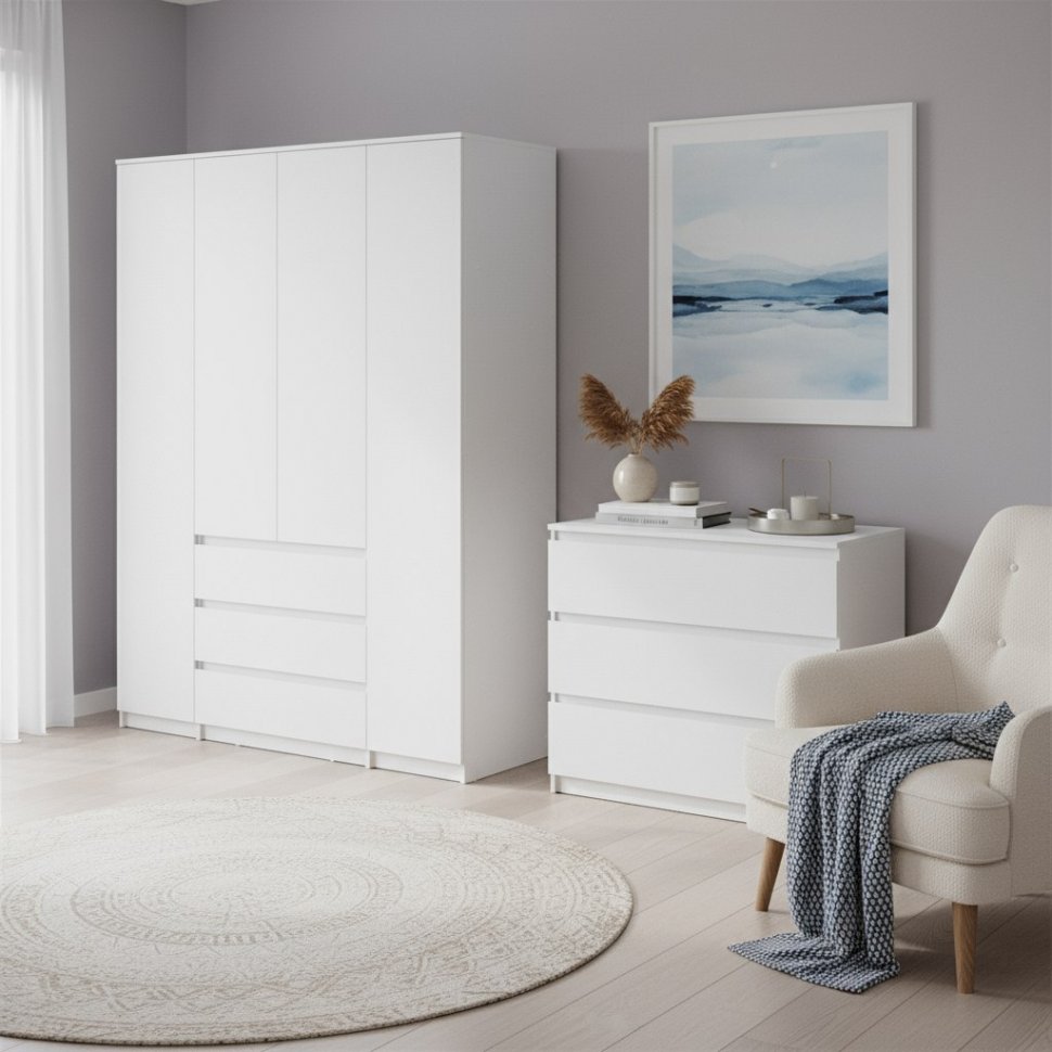 Шкаф для одежды и белья четырехстворчатый Денвер (Серия 2), Белый