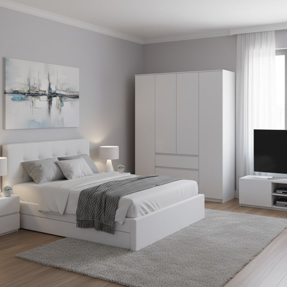 Шкаф для одежды и белья четырехстворчатый Денвер (Серия 2), Белый