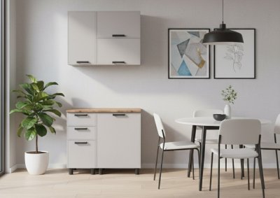 Кухня Аленушка 1м с 3 ящ. Магнолия Кашемир,скоба черный,сонома