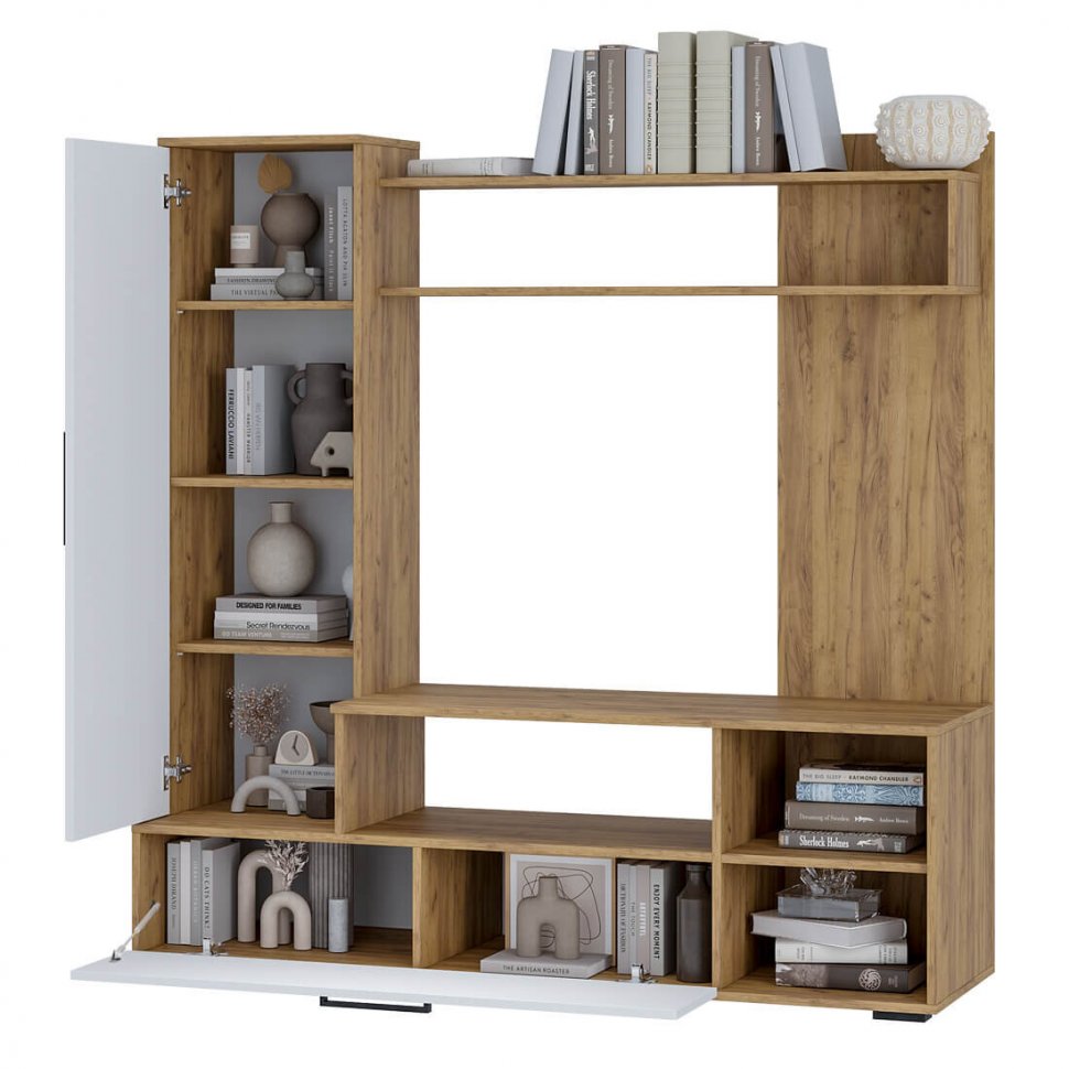 Стенка для гостиной Евро-2 (БТС) Белый/Крафт