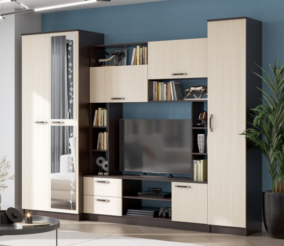 Стенка в гостиную Марта 11 (ЭРА) Венге / Дуб белфорд