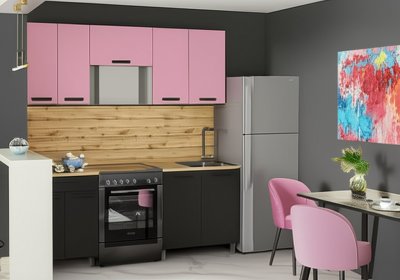 Кухня Осло 2 м с окапом, Карбон Сакура, Карбон Вулкан