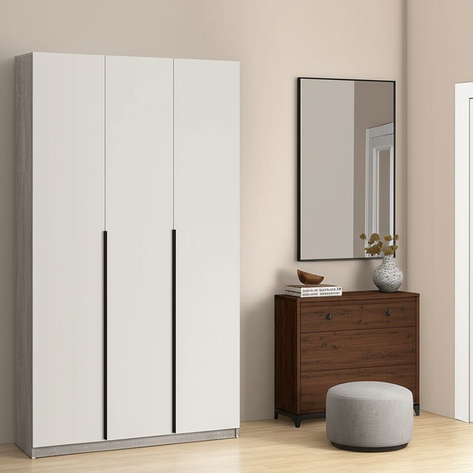 Шкаф распашной ШК 5 (1200), Цемент светлый, Белый шагрень