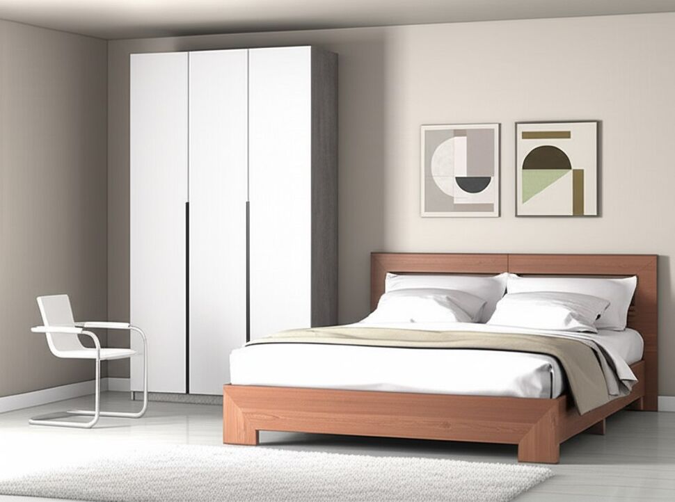 Шкаф распашной ШК 5 (1200), Цемент светлый, Белый шагрень