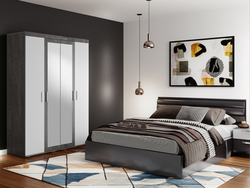 Шкаф четырехстворчатый Инстайл ШК-31, бетон/белый