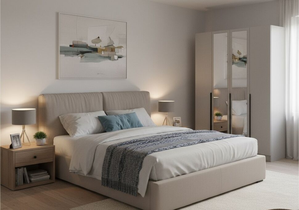 Распашной шкаф с зеркалом Мадрид 1,6, Кашемир