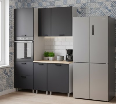 Кухня Аленушка 1,6м ПД Магнолия Сталь,скоба черный,сонома