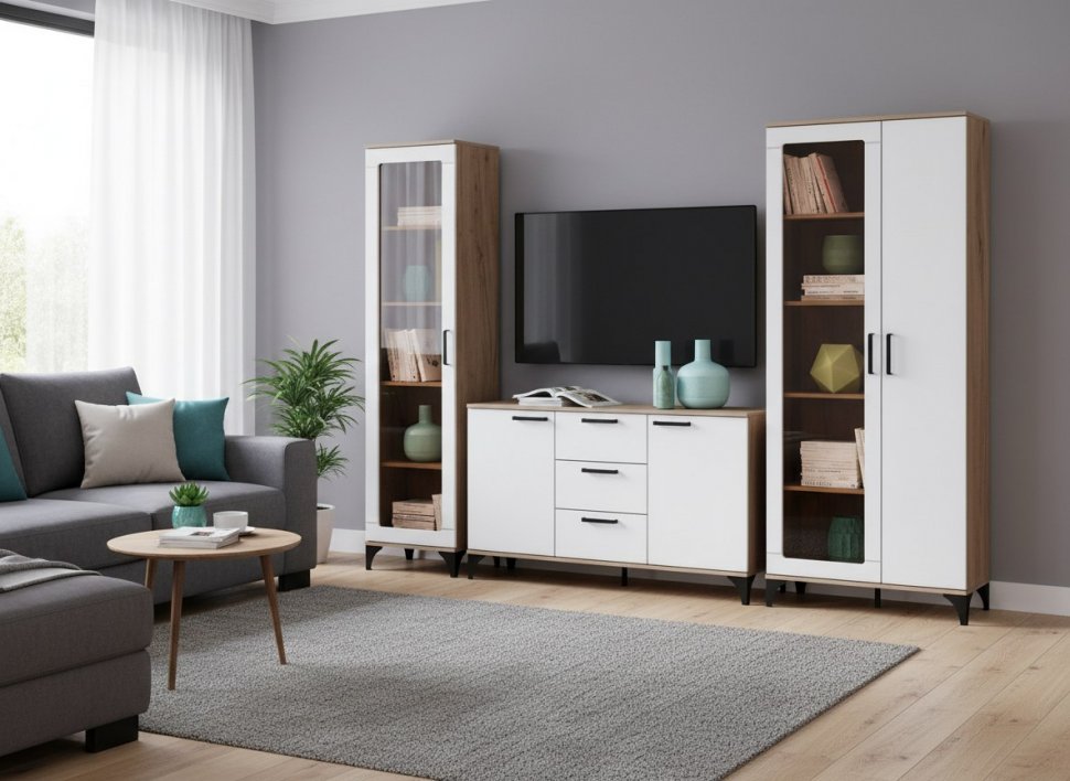 Марсель гостиная комплектация 2 Дуб Крафт табачный/Меренга