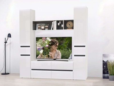 Гостиная Сидней 3 Белый/Белый глянец/Черный