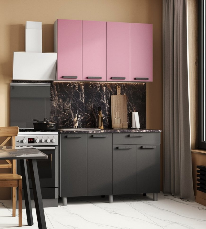 Кухня Осло 1,2 м, Карбон Сакура, Карбон Вулкан