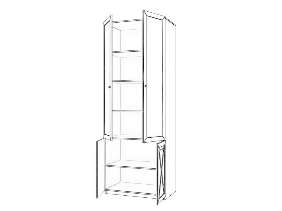 Бэль Шкаф двухдверный со стеклом (задняя стенка зеркало) + Карнизы 802/424 / Слоновая кость