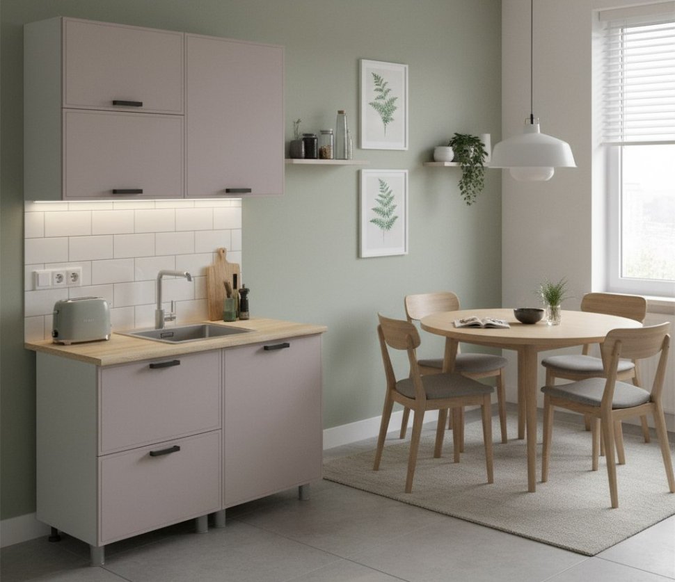 Кухня Аленушка 1,2м с ящ.в 2 Магнолия Кашемир,скоба черный,сонома