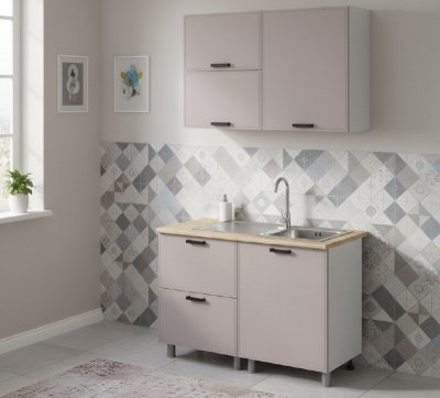 Кухня Аленушка 1,2м с ящ.в 2 Магнолия Кашемир,скоба черный,сонома