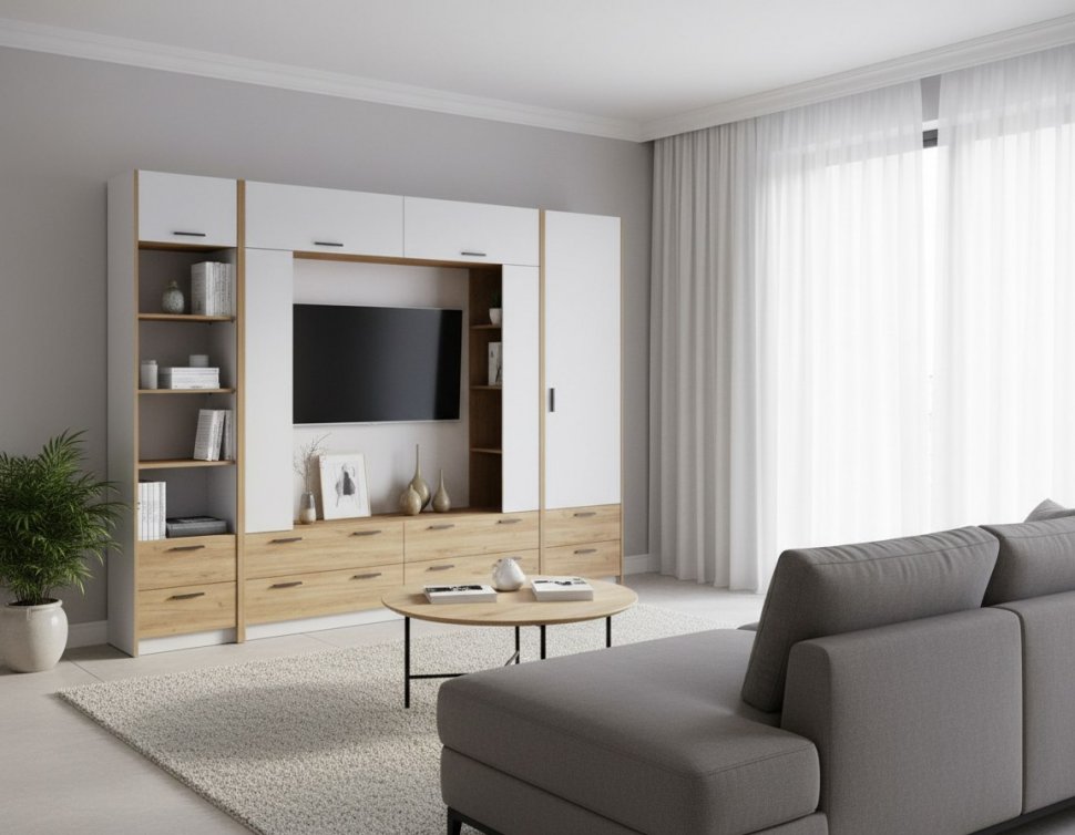 Гостиная Оттавия 1 Белый/Дуб золотой