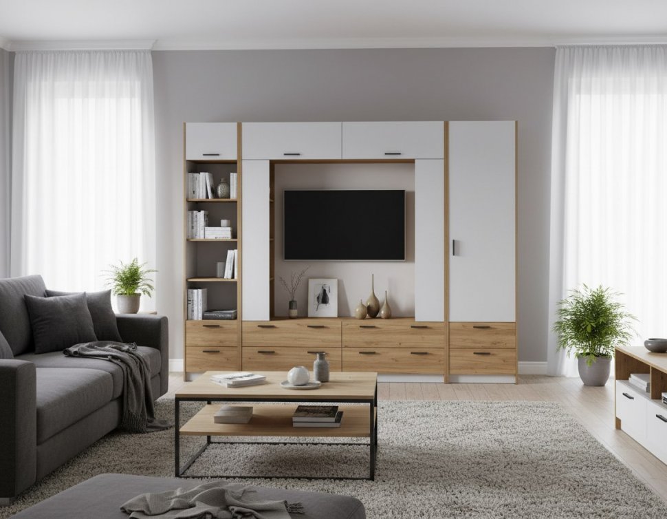 Гостиная Оттавия 1 Белый/Дуб золотой