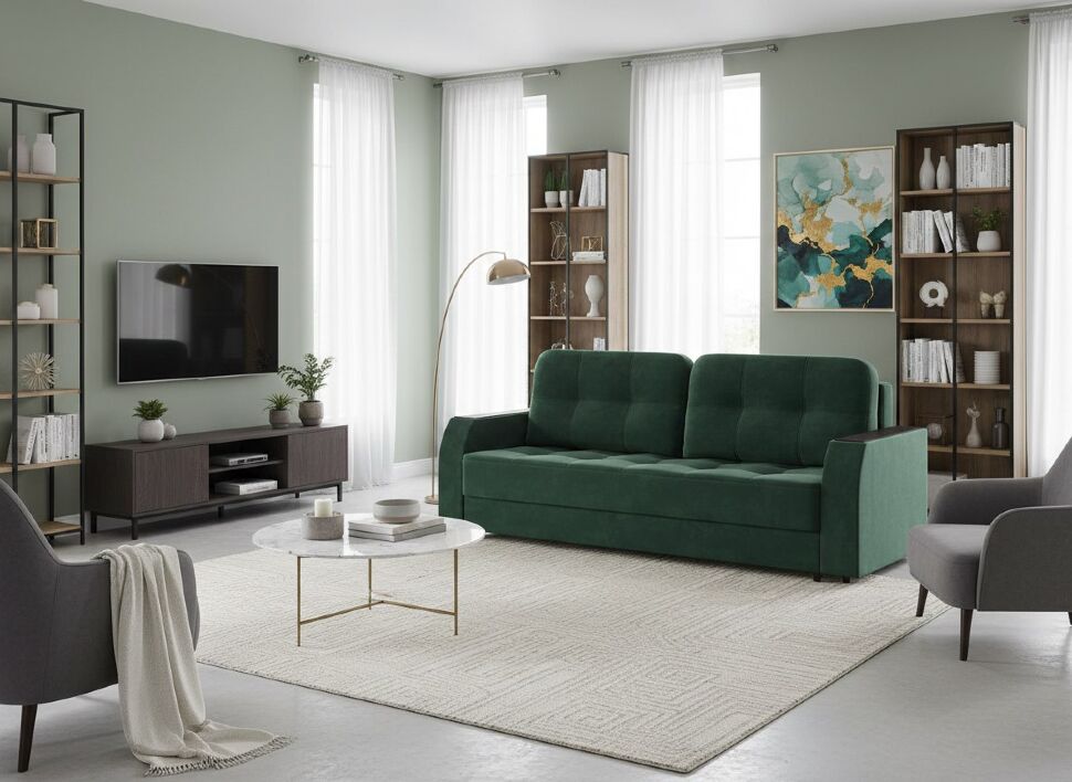 Диван Нью-Йорк 3т Модель 036 / Велюр Ультра форест