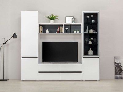 Гостиная Сидней 4 Белый/Белый глянец/Черный